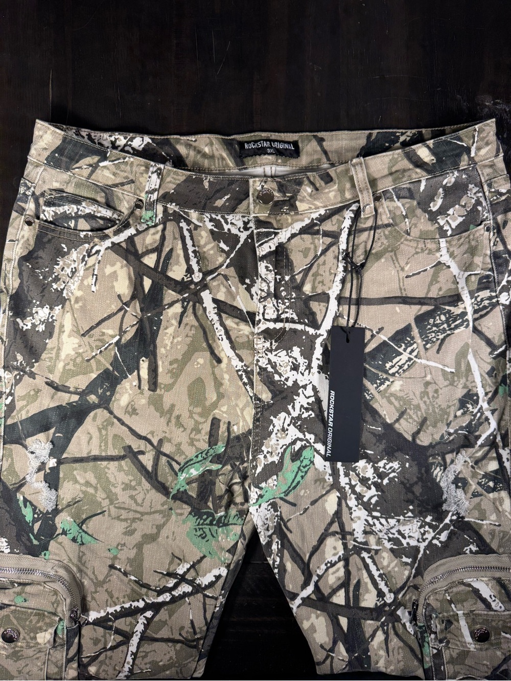 Rockstar Original Men’s “Stacked” Camo Cargo Pants - Green/Beige